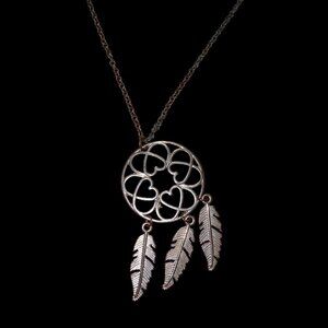Vintage Dreamcatcher Pendant Necklace With Heart Design & Feather Charms Boho